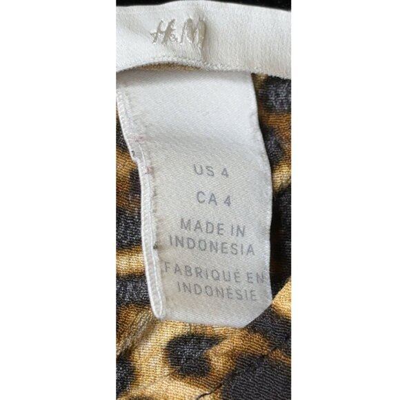 H&M Leopard Print Long Sleeve Blouse Tan Black Viscose Top – Size 4 - Picture 3 of 6